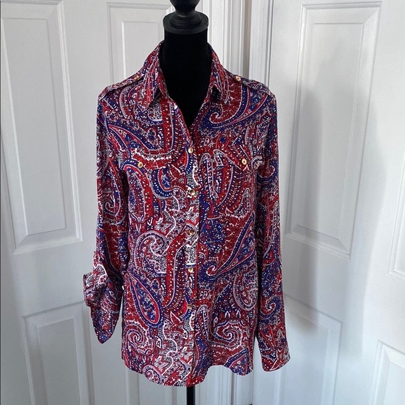 Jones New York Paisley Utility Button-Up Shirt. - Picture 1 of 10